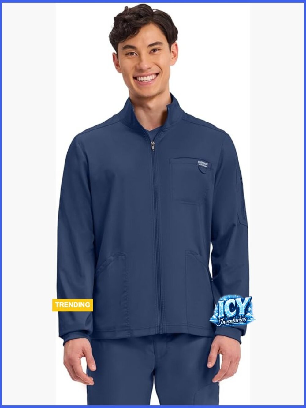 Men's Zip Front Scrub Jacket with 5 Pockets, Rib-Knit Cuffs, Soft Stretch Fabric